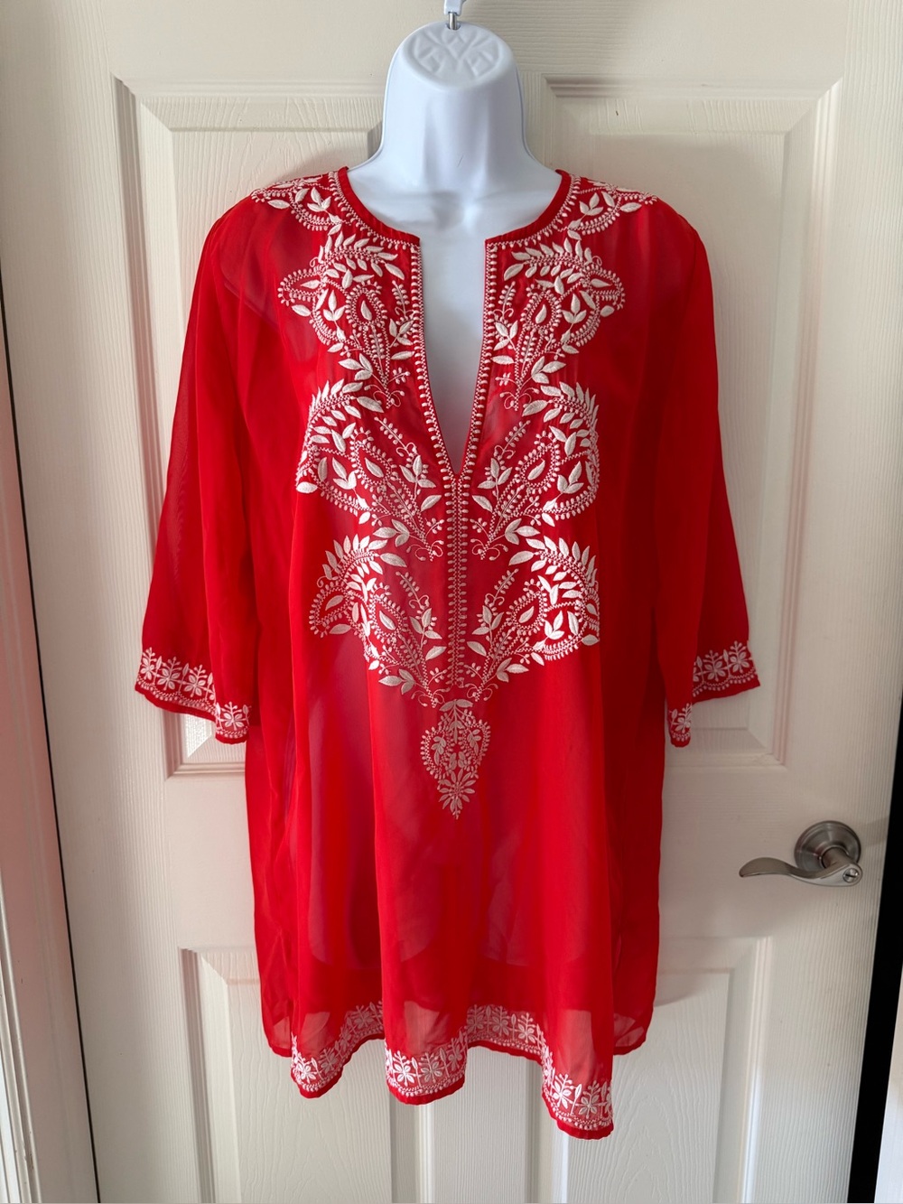 Antonio Melani Orange Sheer Embroidered Tunic / Swim Cover-Up – Size Small (EUC)